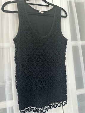 J.Crew Black Scalloped Lace Tank Top Textured Sleeveless Statement Top